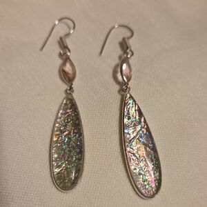 Iridescent Dangle Teardrop Earrings - Silver